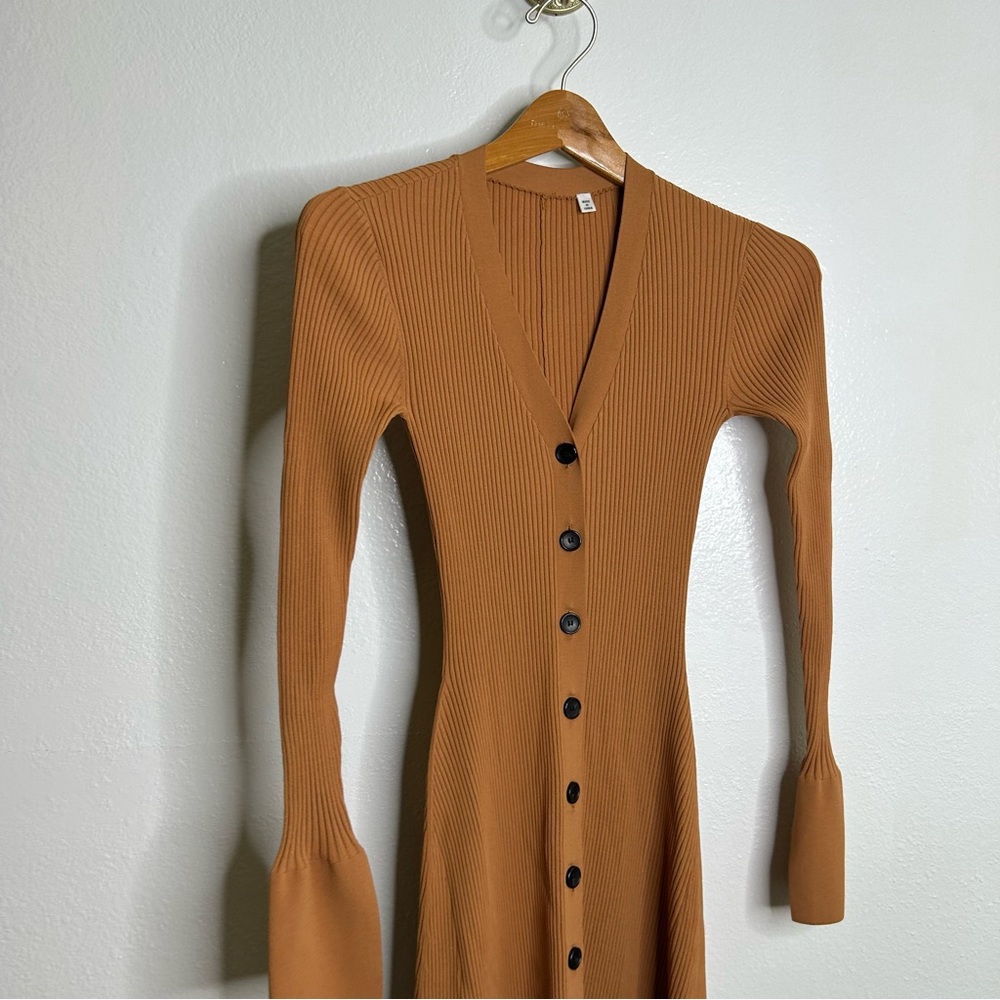 A.L.C. Tamara Button Front Maxi Dress Ribbed Long Sleeve in Cashew XS - Picture 3 of 12